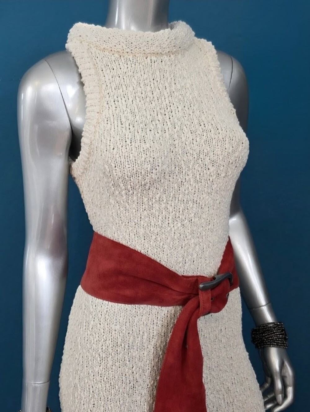 ๐๏ธ๐ ARRANGE Boucle Open Knit Racer Neckline Maxi Dress in Off White // (NWT) - Picture 16 of 16